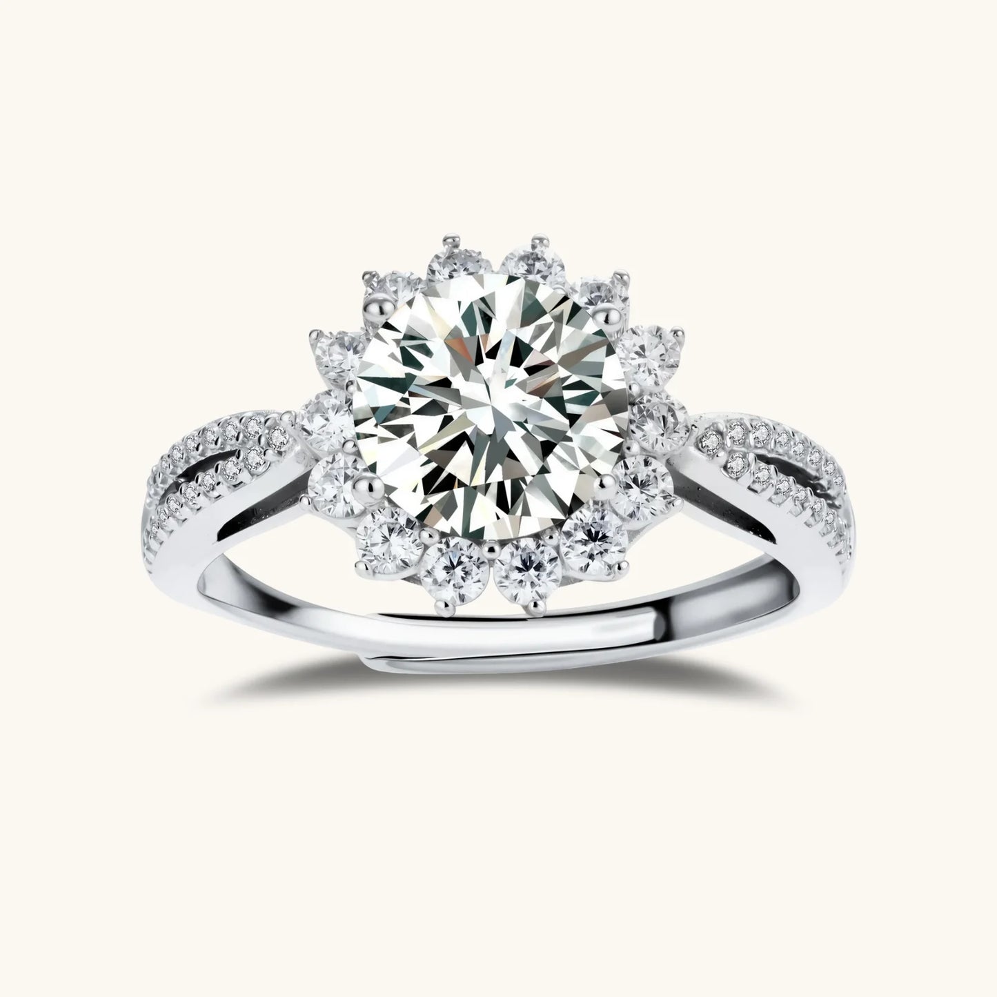 Solitaire Halo Moissanite Ring