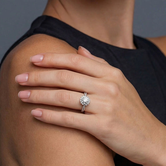 Solitaire Halo  Moissanite Ring