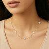 Necklace with star-shaped pendants and pearls worn by a model