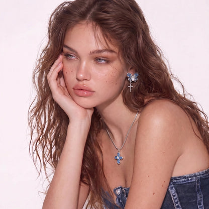 Denim Cross Necklace